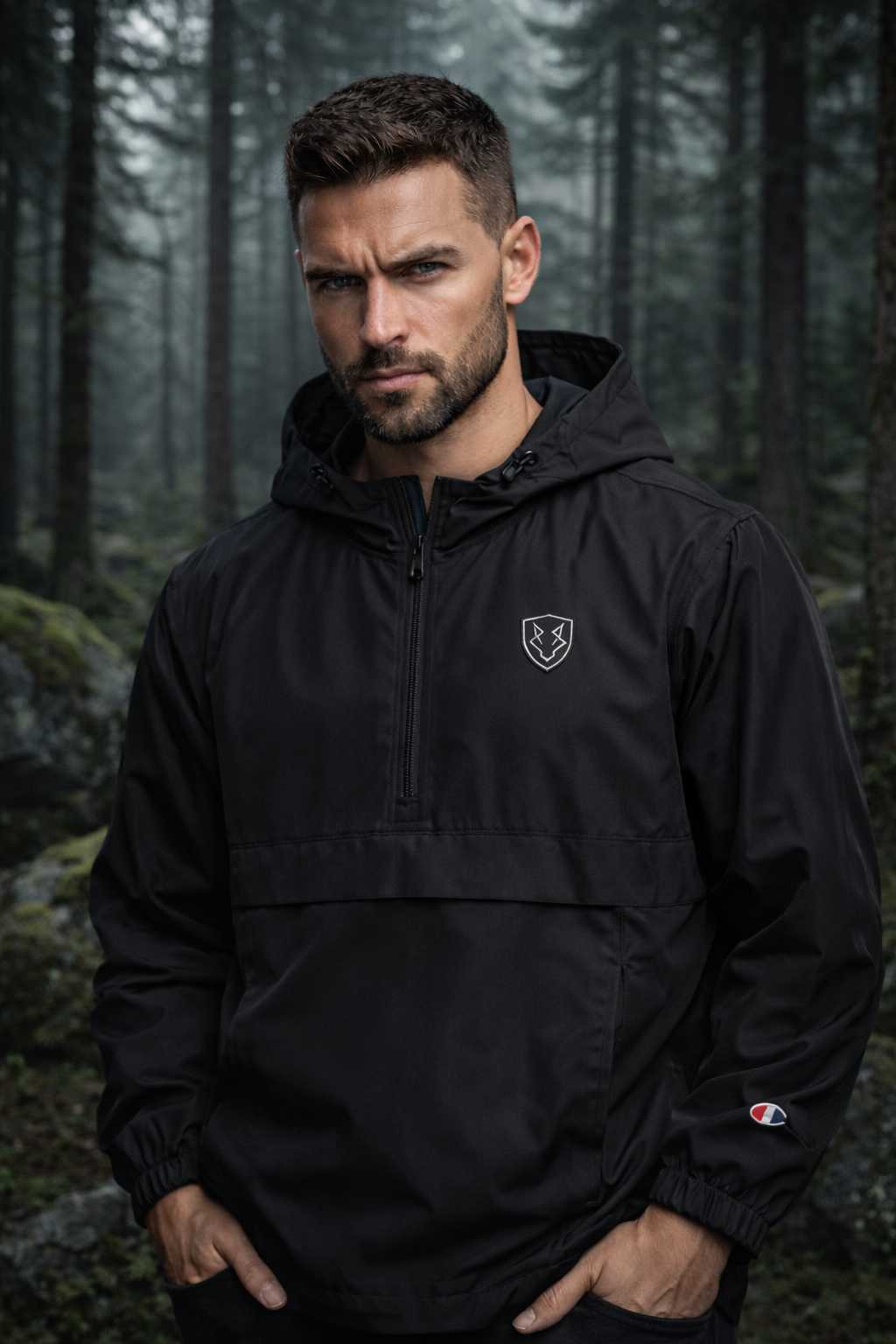 Anorak Lobo Negro Empacable | Escudo Contra la Adversidad – Windbreaker Negro