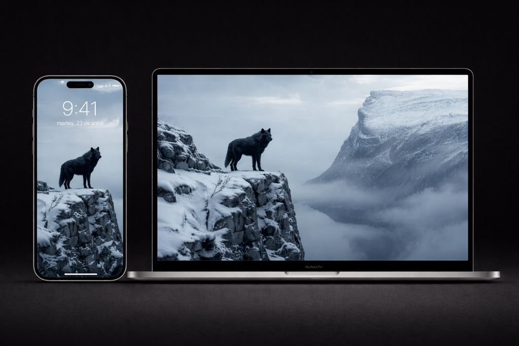 PACK 3 WALLPAPER - Lobo Negro en la Cima | Premium Dark Wolf Wallpaper 4K Vertical