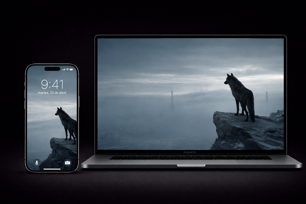 PACK 8 WALLPAPERS  - El lobo frente a la montaña – el inicio del camino | Premium Dark Wolf Wallpaper 4K Vertical