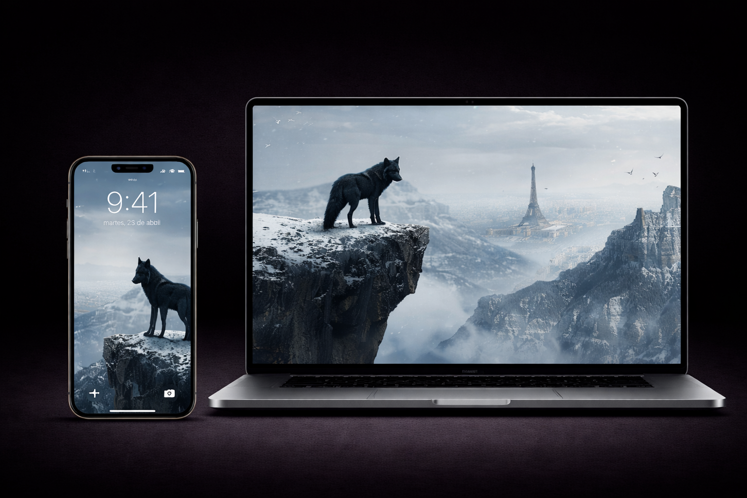 PACK 8 WALLPAPERS  - El lobo frente a la montaña – el inicio del camino | Premium Dark Wolf Wallpaper 4K Vertical