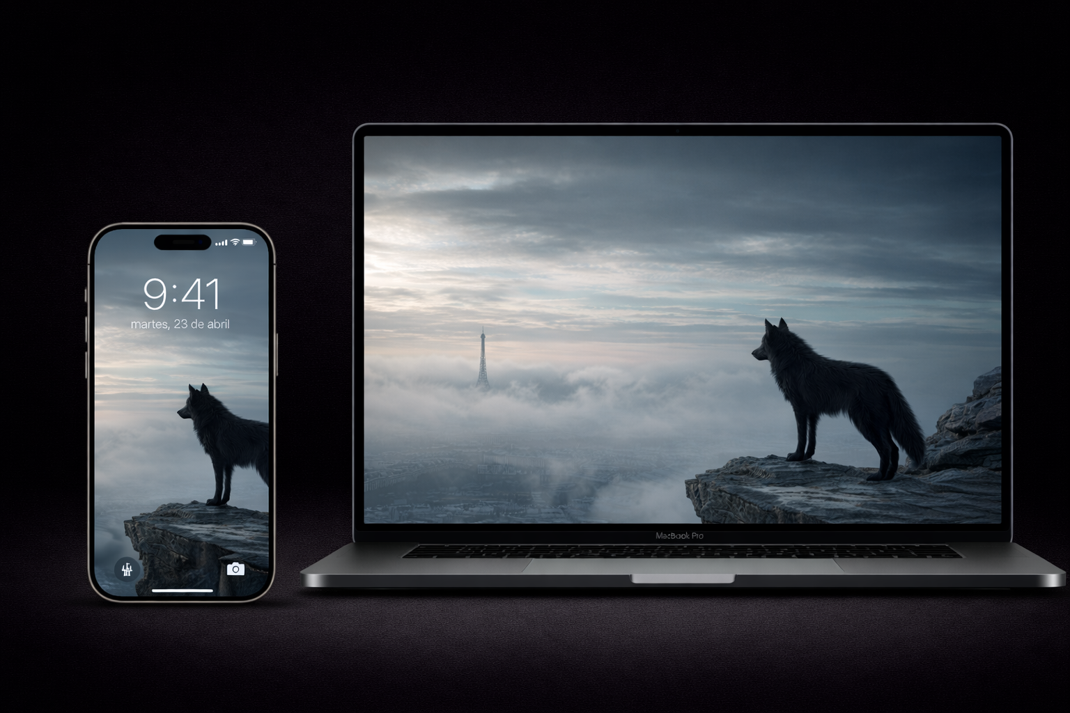 PACK 8 WALLPAPERS  - El lobo frente a la montaña – el inicio del camino | Premium Dark Wolf Wallpaper 4K Vertical